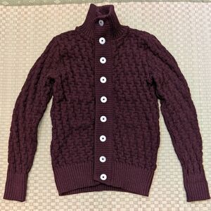S.N.S. Herning Stark Cardigan 100% Wool Sweater in Burnt Maroon Men's Size XS